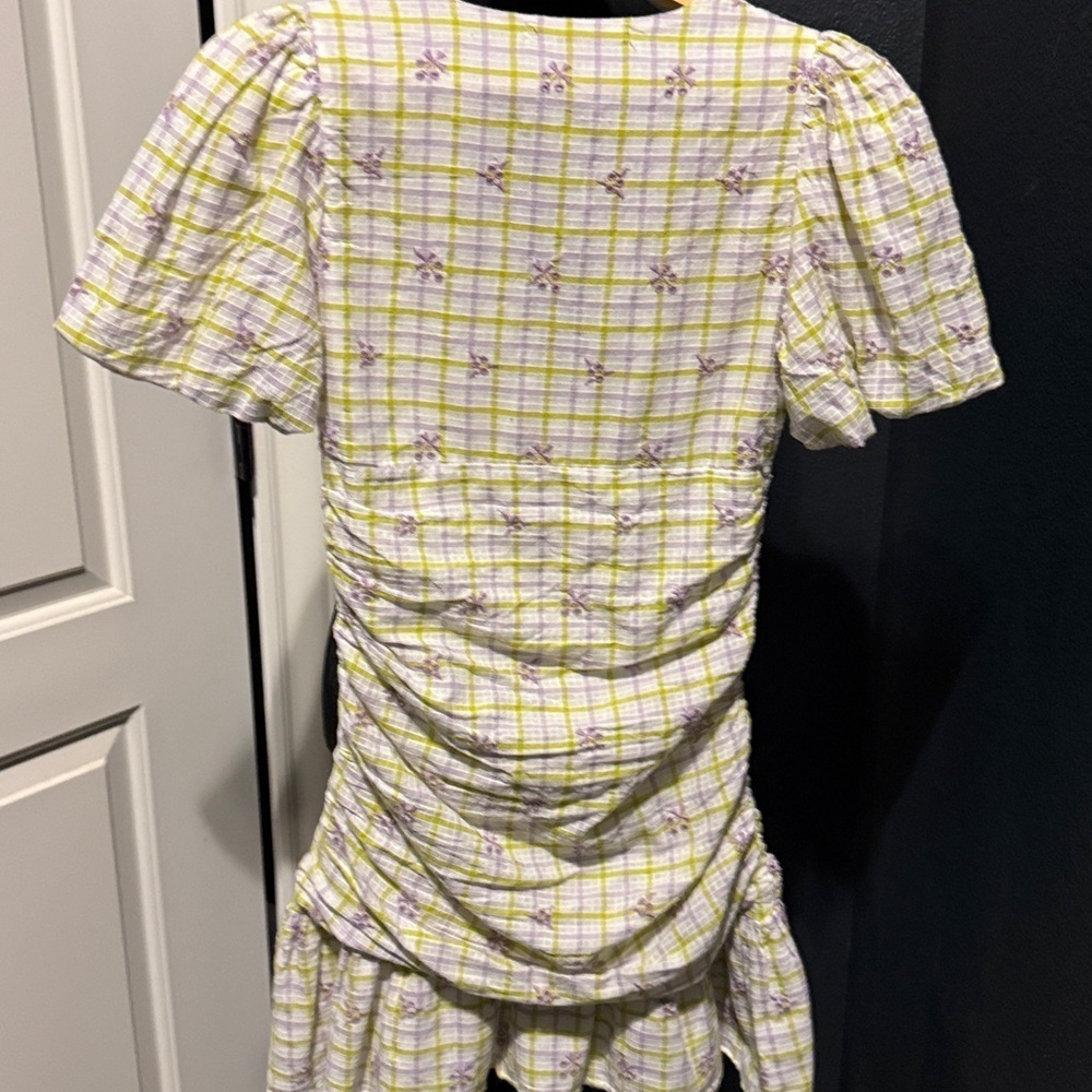 Zara Yellow and Purple Checkered V-Neck Dress - Picture 6 of 6
